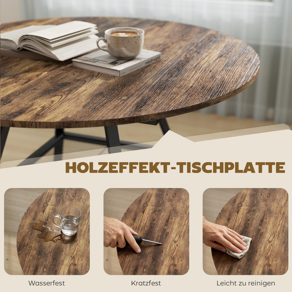 ESSTISCH Spanplatte Metall Rustikal Braun - Braun, Holzwerkstoff (100/100/76cm) - HOMCOM