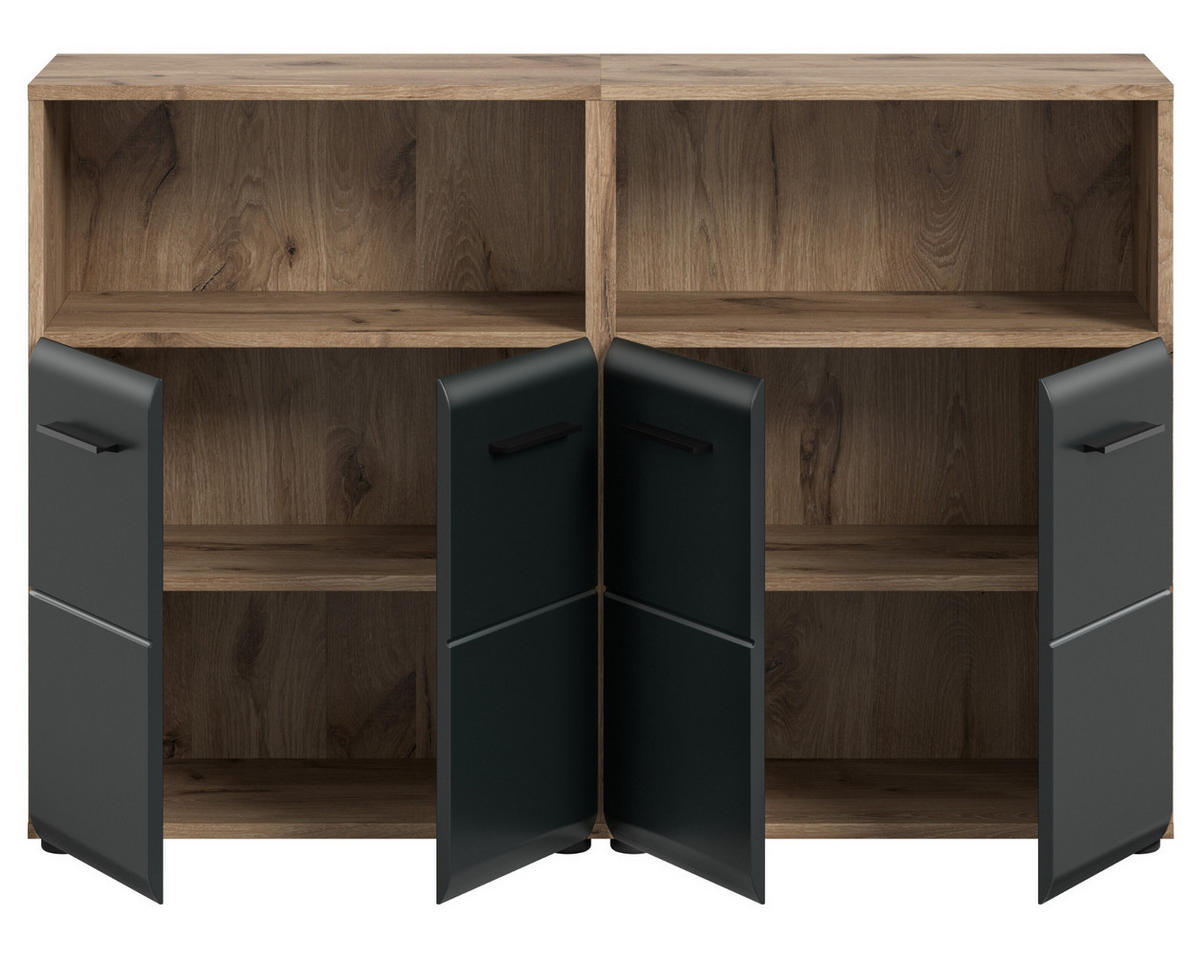 MIDISCHRANK Set Schwarz matt, Eiche Nox, 2x Badkommode, gesamt 120 x 80 cm - Eichefarben/Schwarz, Holzwerkstoff/Kunststoff (120/80/30cm) - Inn.Furn