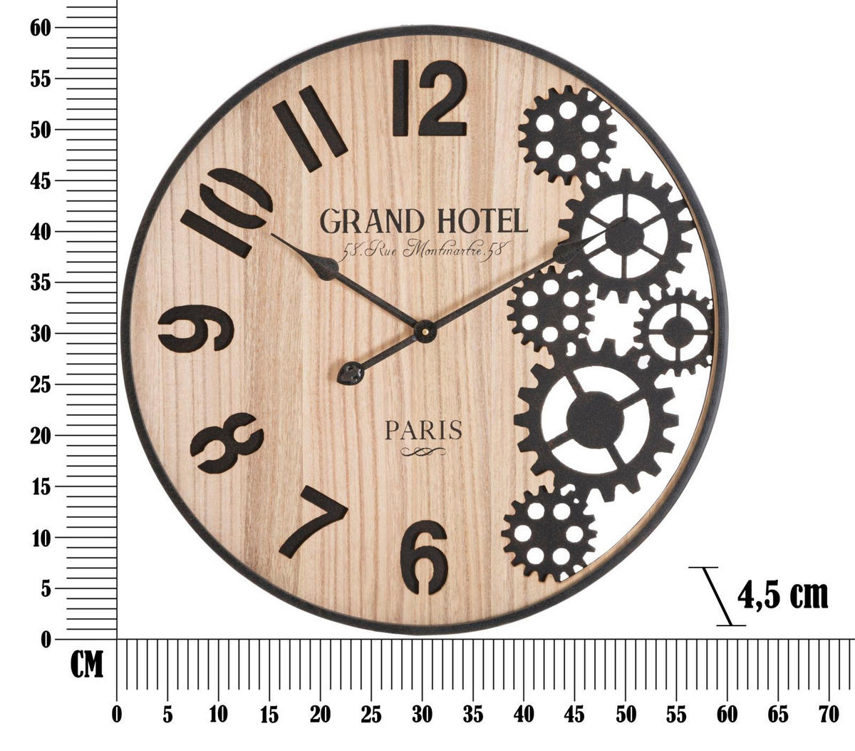WANDUHR Grand, braun und schwarz, Eisen und MDF, 60 x 4,5 x 60 cm - Schwarz/Braun, Holzwerkstoff/Metall (60/60/4.5cm) - Mauro Ferretti