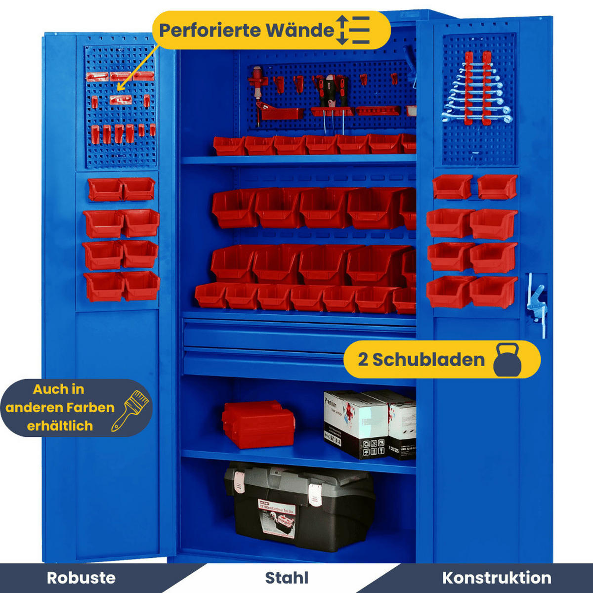 WERKZEUGSCHRANK mit Lochwand AESO 185x92x50cm Blau - Blau, Metall (92/185/50cm) - DELUKE