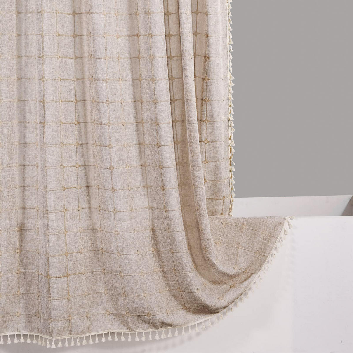 DUSCHVORHANG Beige Leinen Boho Stil 150 x 180 cm für Zuhause Badezimmer - Beige, Textil (150/180cm) - MCBOSON