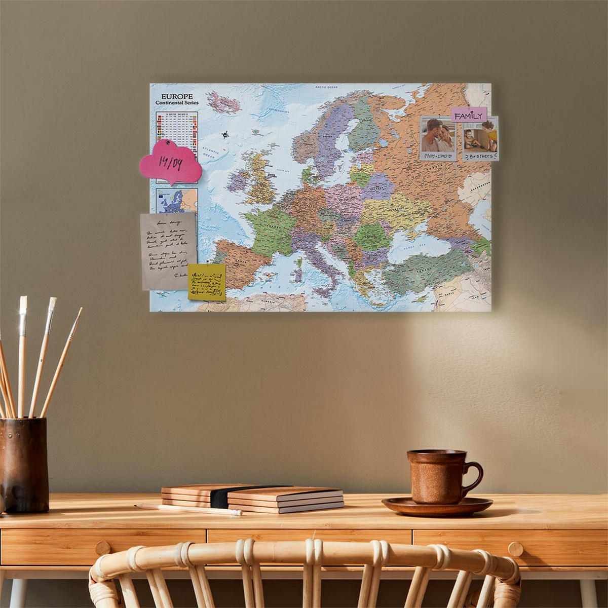 PINNWANDTAFEL Politische Europakarte Englisch 90x60 cm - Multicolor, Holz (90/60cm) - artgeist