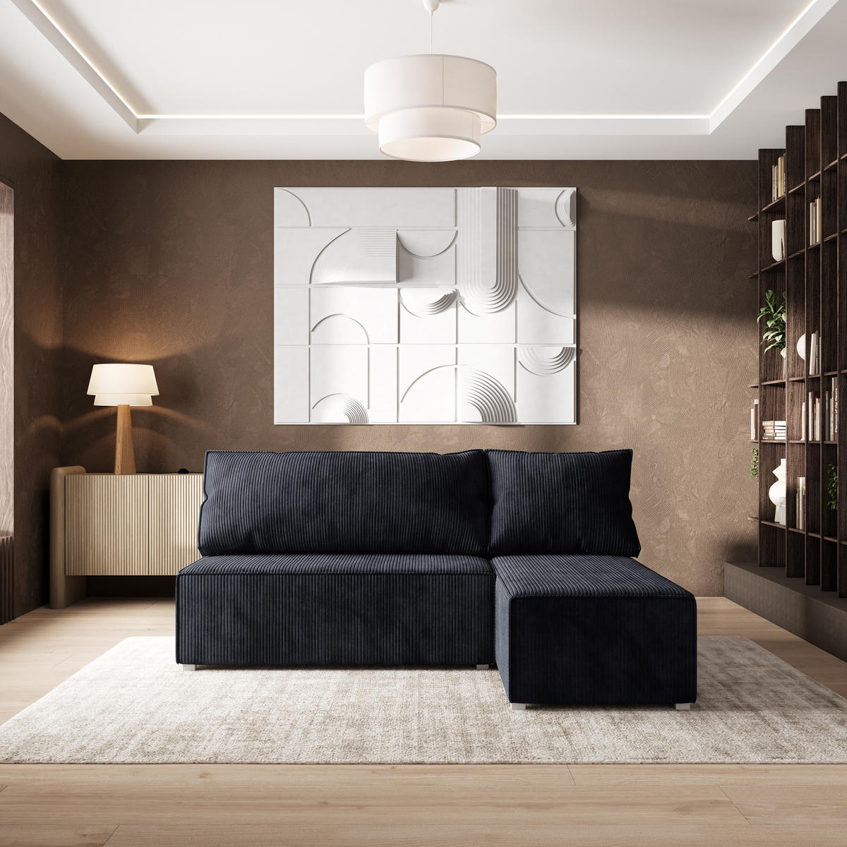 ROHOVÁ SEDAČKA BRISO černá - šedá/černá, dřevo/textil (200/140cm) - MASSENO