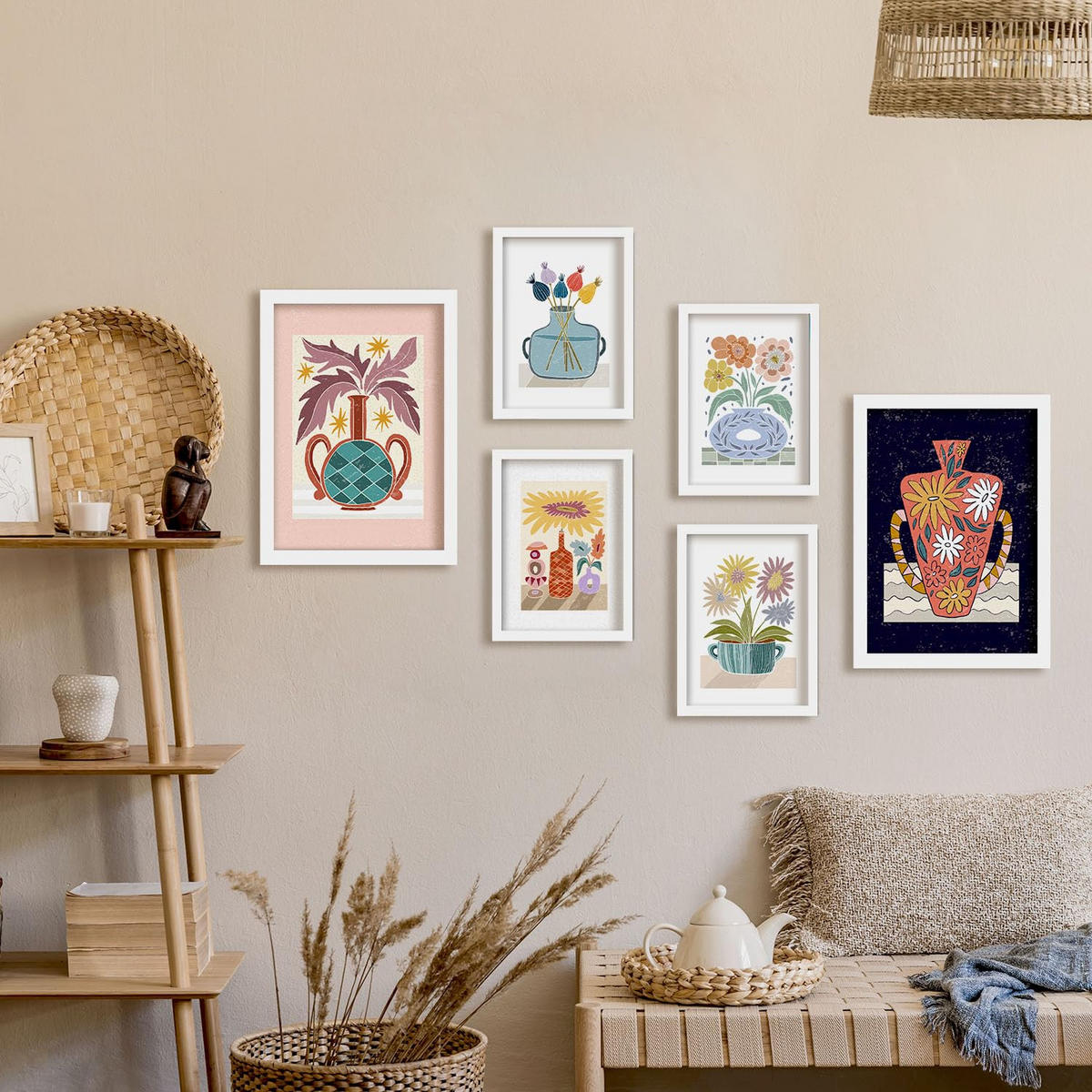 POSTER Set Mit 6 Vase im ethnischen Stil Größe A3 & A4 Weißer Rahmen - Weiß, Papier (29.7/1cm) - Nacnic