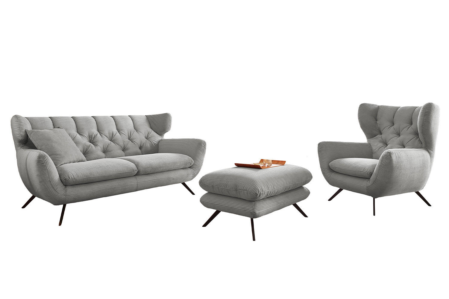 SITZGRUPPE CHARME Hellgrau - Hellgrau, Textil (175/94/95cm) - KAWOLA