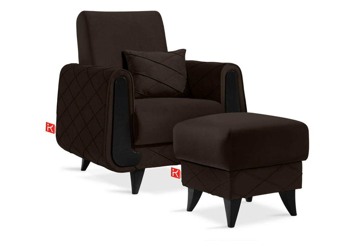 HOCKER GUSTAVO III Fußstütze, Velours, Braun - Braun, Holz/Holzwerkstoff (53/49/53cm) - KONSIMO®