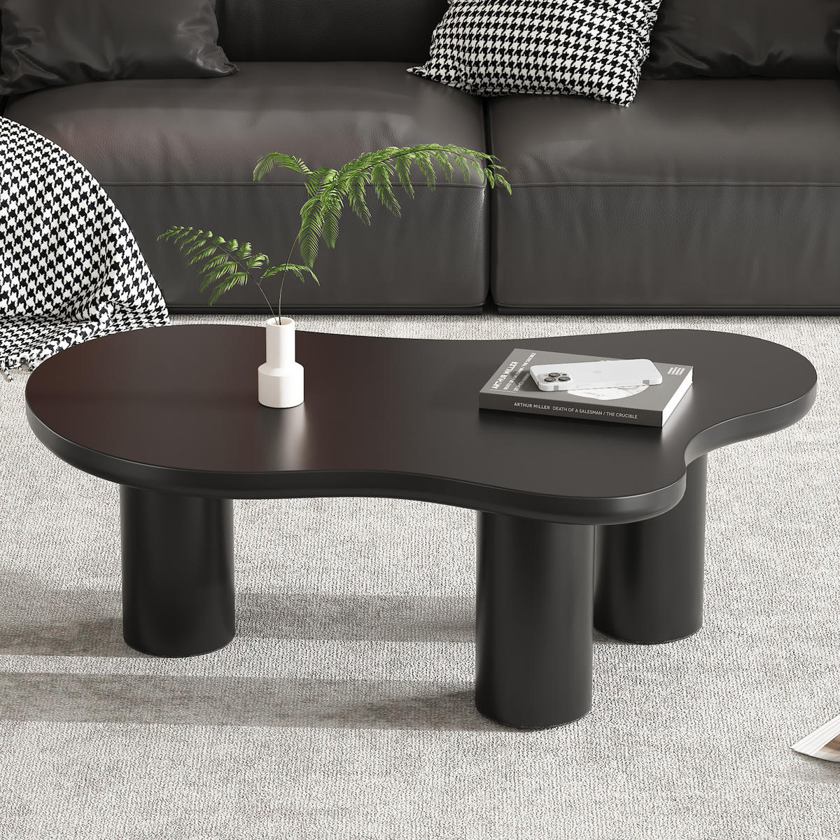COUCHTISCH Wolkenform 107/66/40,5 cm Schwarz aus MDF mit PVC-Beinen - Schwarz, Holzwerkstoff (107/66/40.5cm) - OKWISH