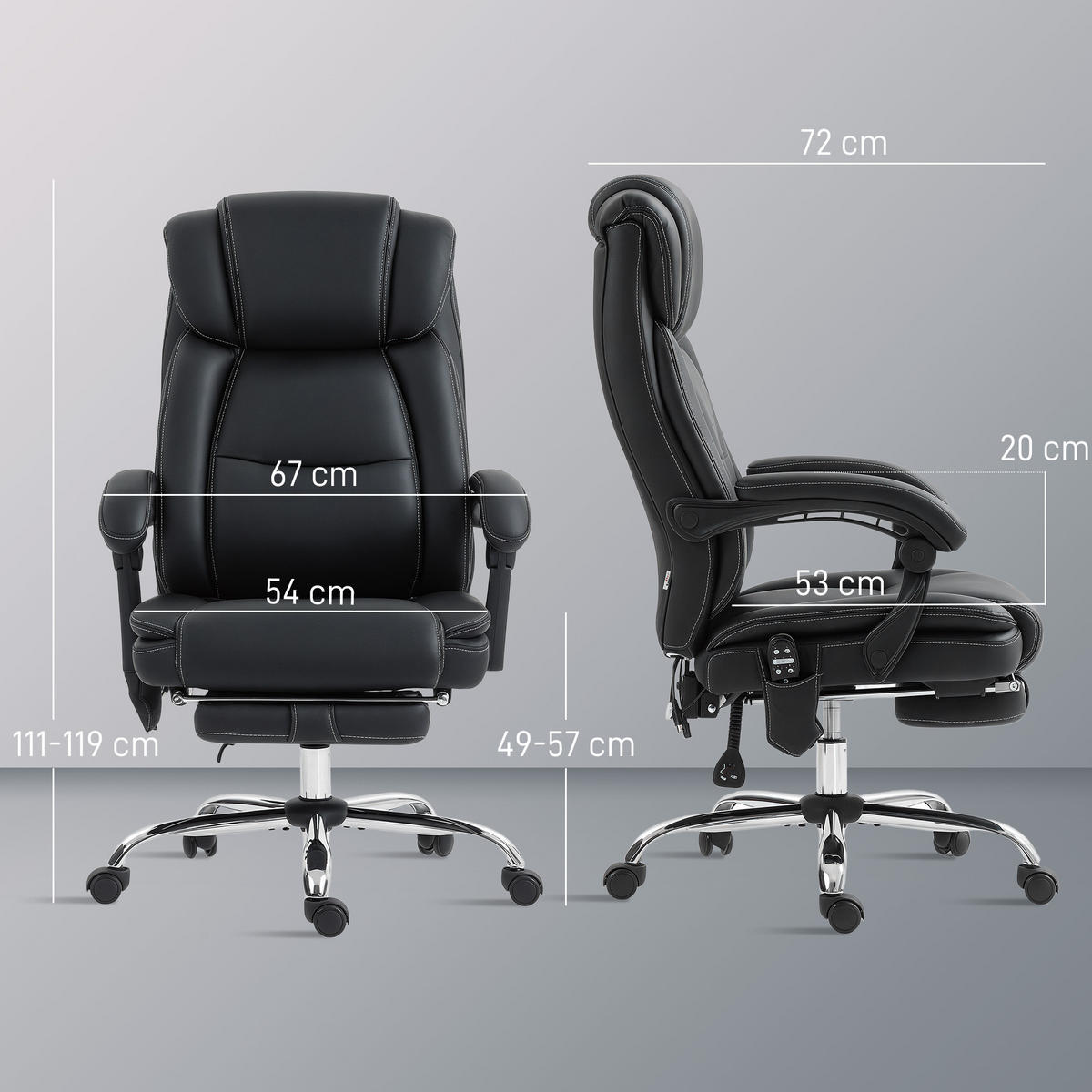 DREHSTUHL Massagefunktion ergonomisch Fußstütze hoher Rücken Kunstleder Schwarz - Schwarz, Textil (67/119/72cm)