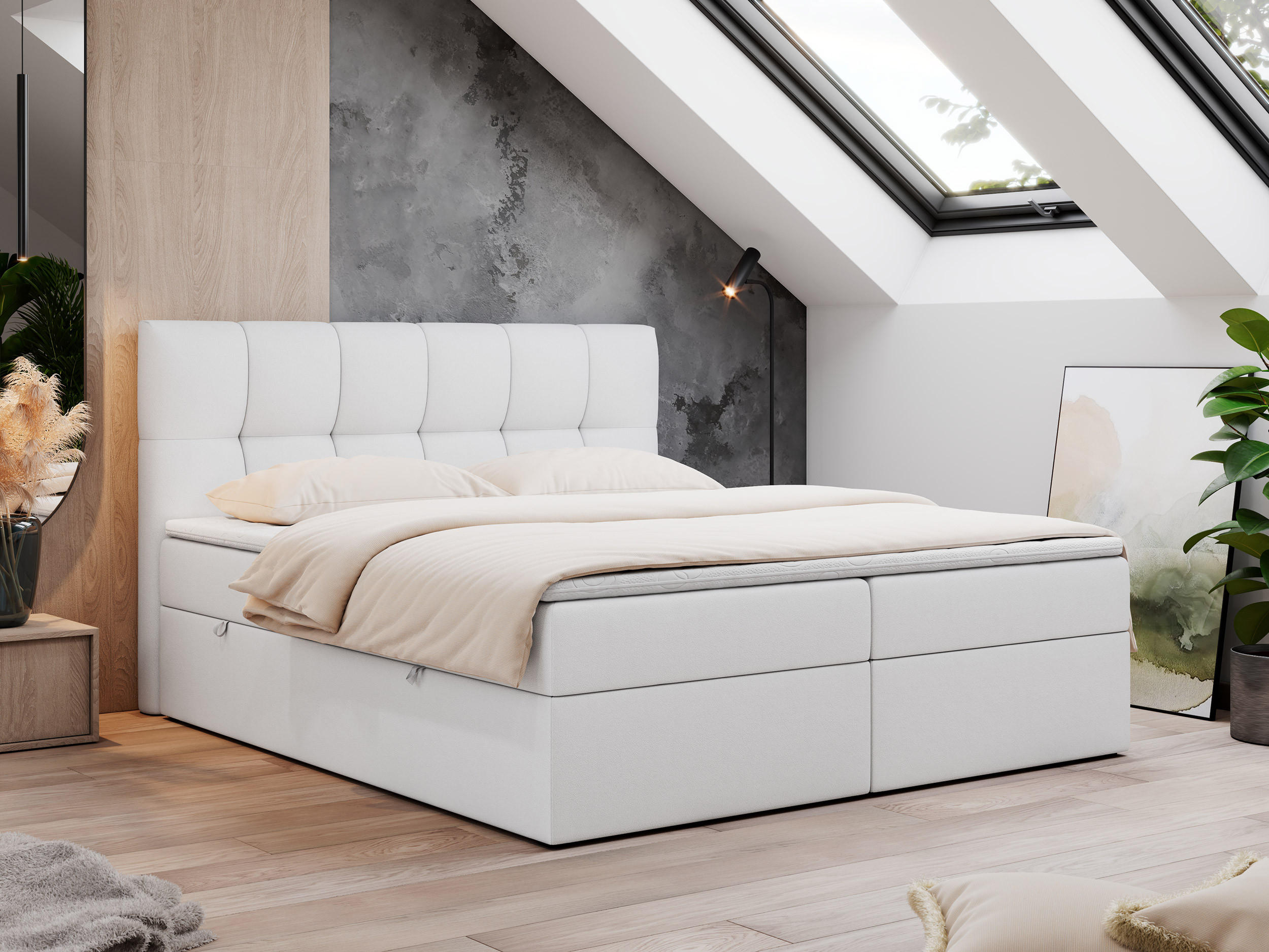 BOXBETT RICO 160/200 Weiß Kunstleder - H3 - Weiß, Holz/Textil (160/200cm) - MKS