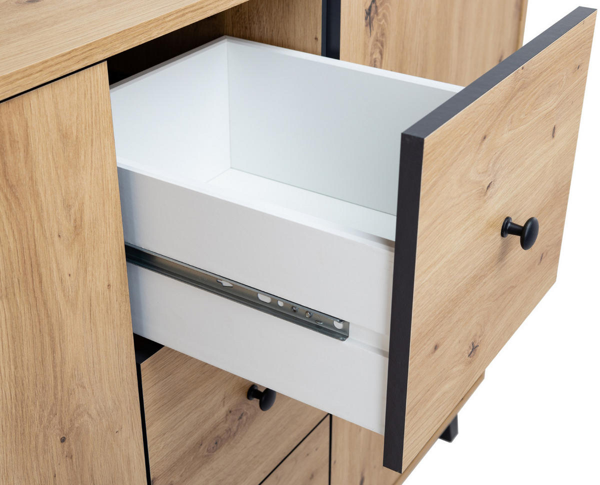 SIDEBOARD Kommode Berlin - Schwarz/Eiche Artisan, Holzwerkstoff/Metall (130/92/40cm) - arthur berndt
