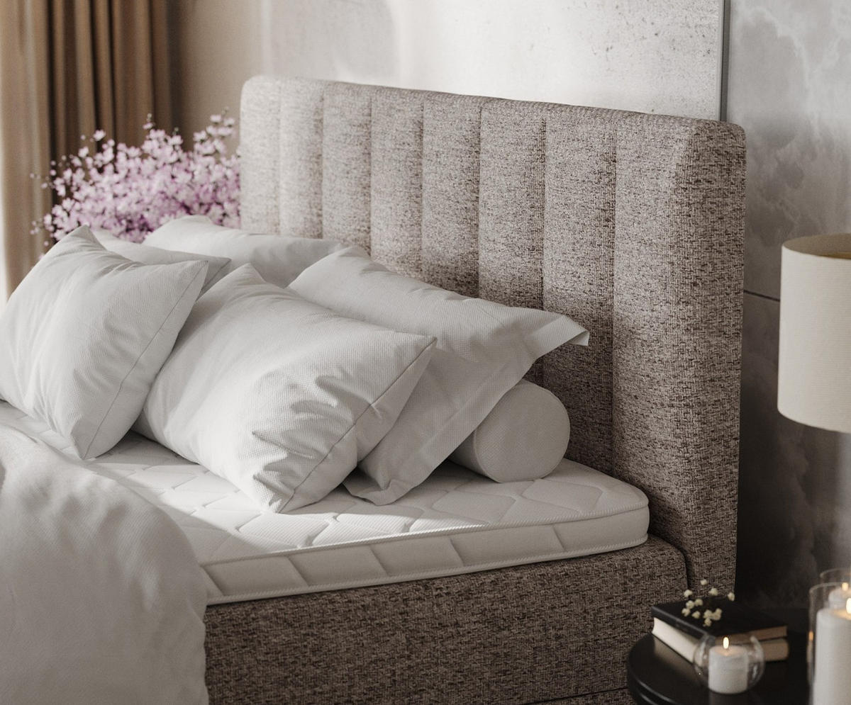 BOXBETT Lusso 180/200 cm Beige im Neve Stoff - Beige/Schwarz, Holz/Holzwerkstoff (180/200cm) - AltaBeds