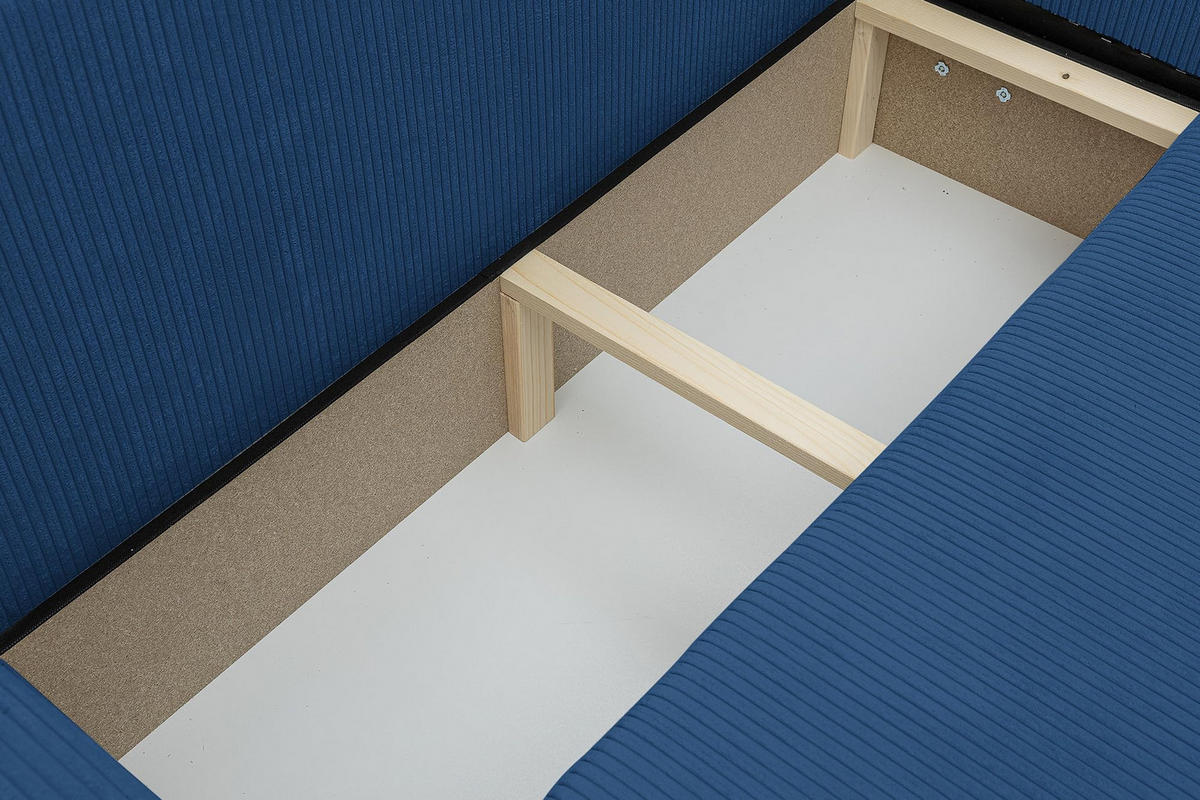 ECKSOFA Luna XL mit Schlaffunktion und Bettkasten Cord-Stoff (Blau) - Blau, Textil (274/142cm) - VENASI MÖBEL