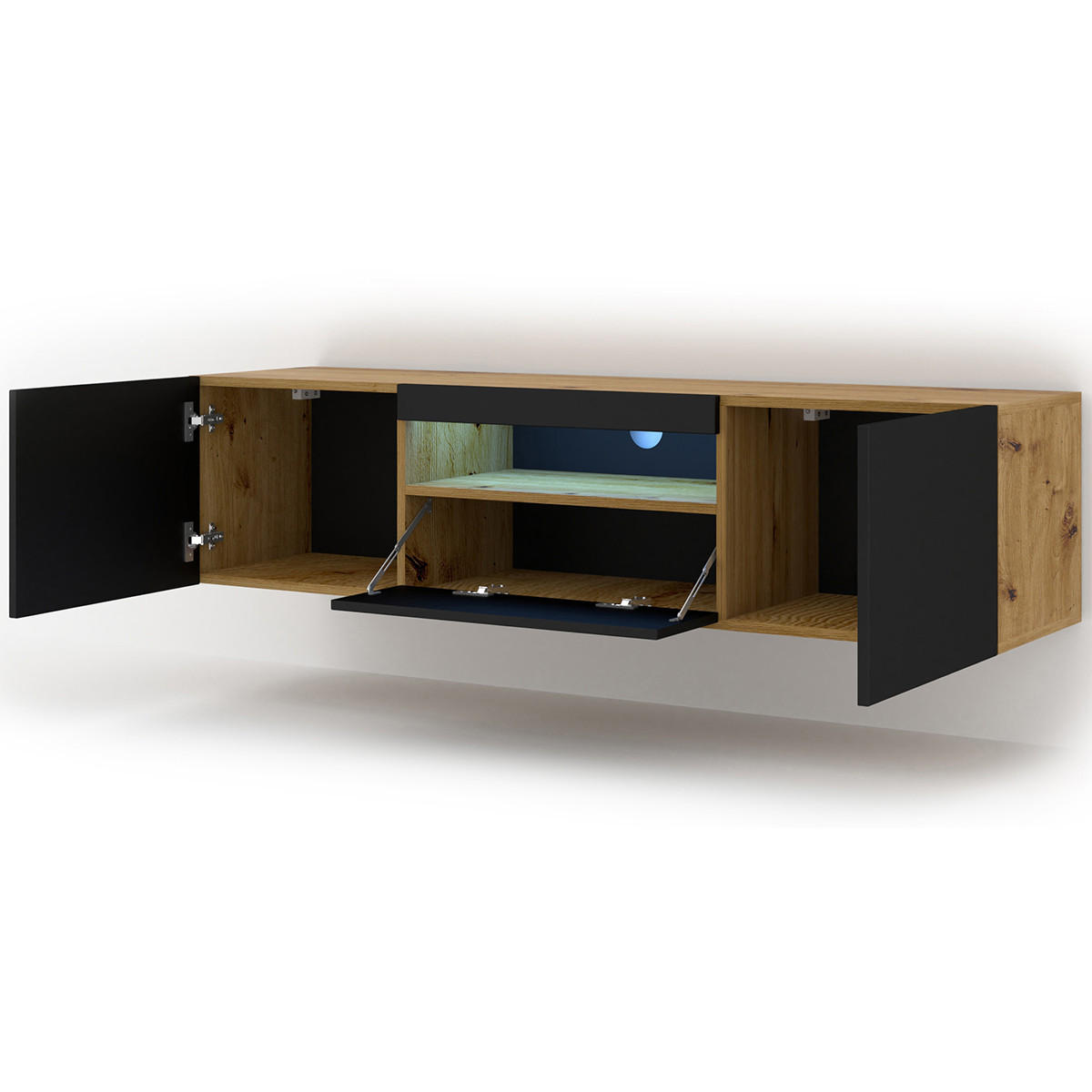 TV-MÖBEL Aurus Holz und Schwarz - Schwarz, Holzwerkstoff (150/36/37cm) - Petits-meubles