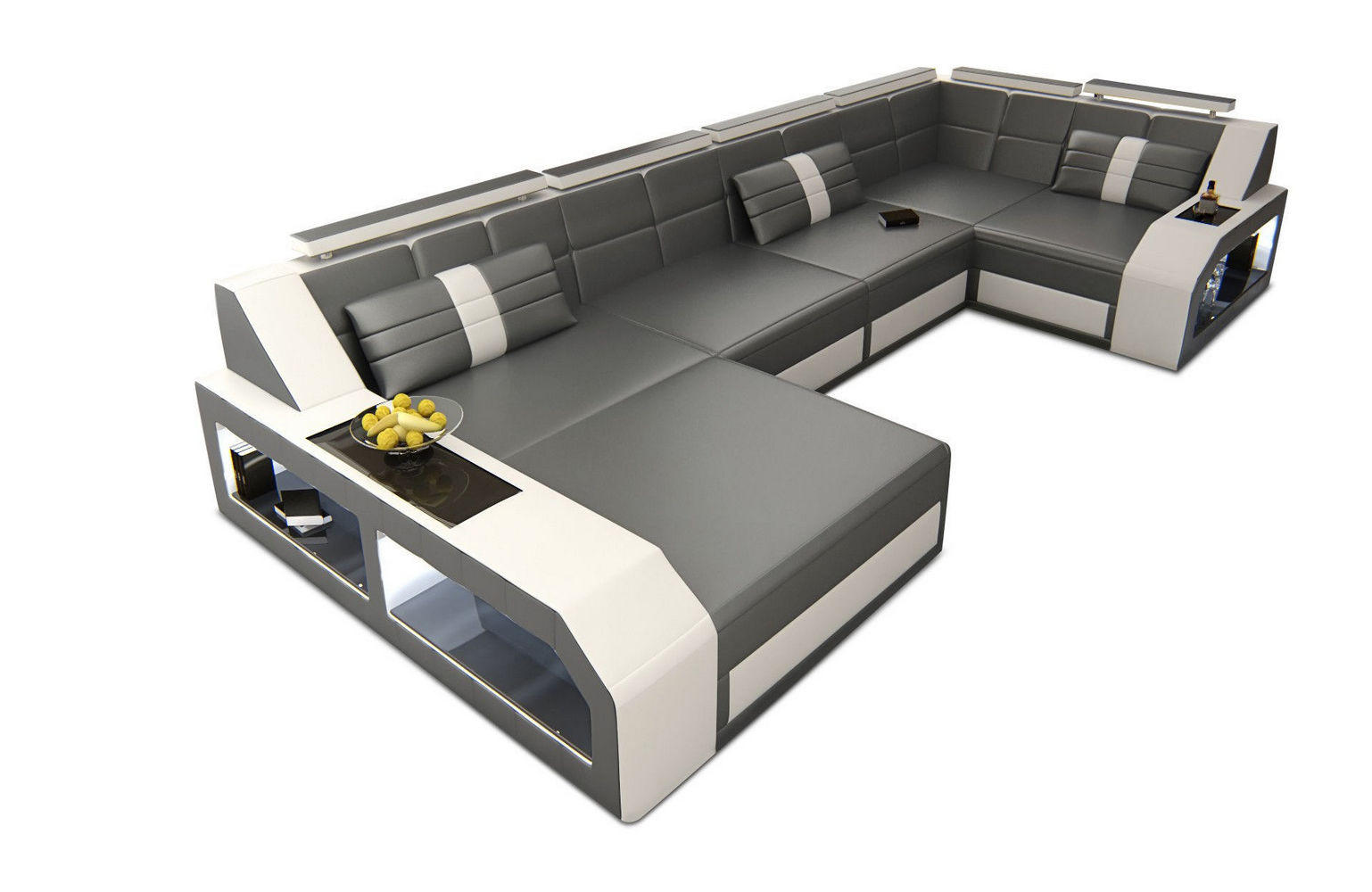 WOHNLANDSCHAFT Arezzo U - Grau, Leder (380/86/197cm) - Sofa Dreams