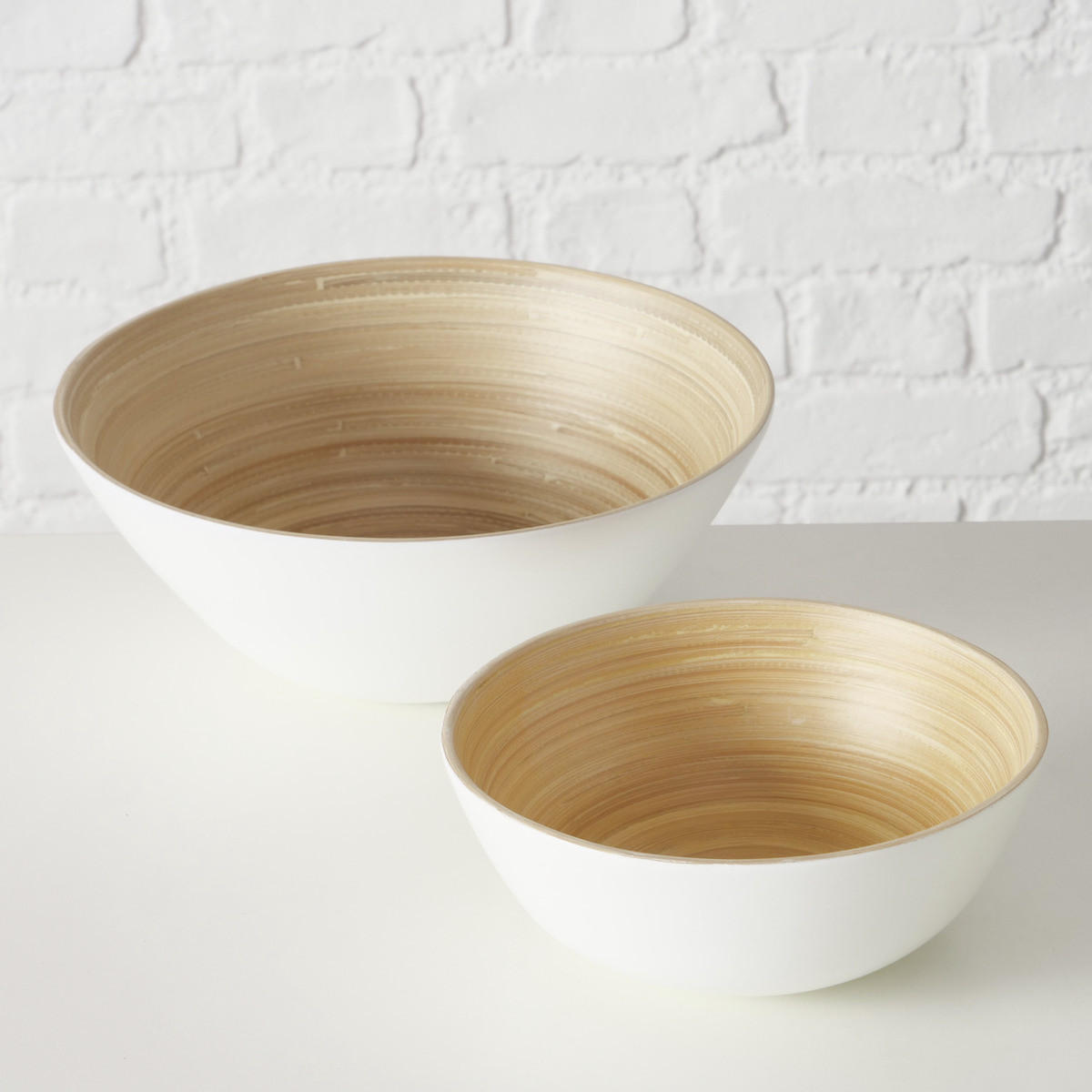 SCHÜSSELN Bambo Ø 7-10 cm 2er-Set - Weiß, Naturmaterialien (25cm) - Boltze Home
