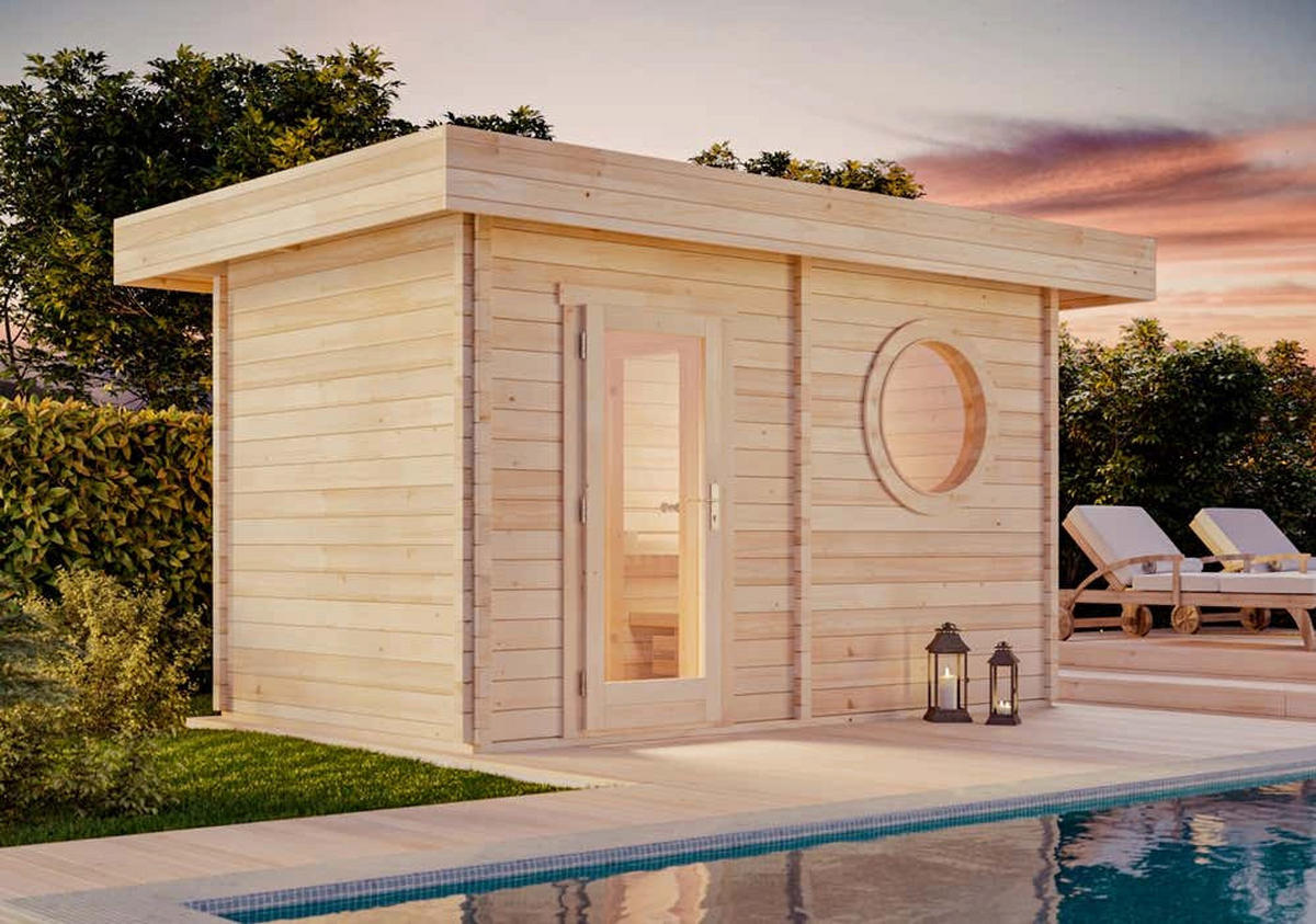 GARTENSAUNA Holz Cubus Optima - Naturfarben, Holz (479/257/312cm) - FinnTherm