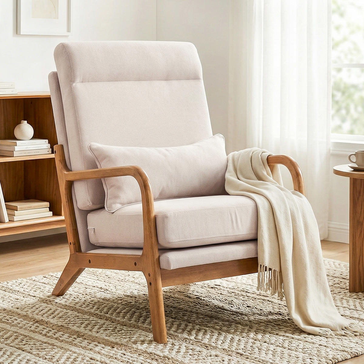 SESSEL DE-13363 hohe Rückenlehne & Lendenkissen Creme - Creme, Holz (64/93/86cm) - ComfortXL