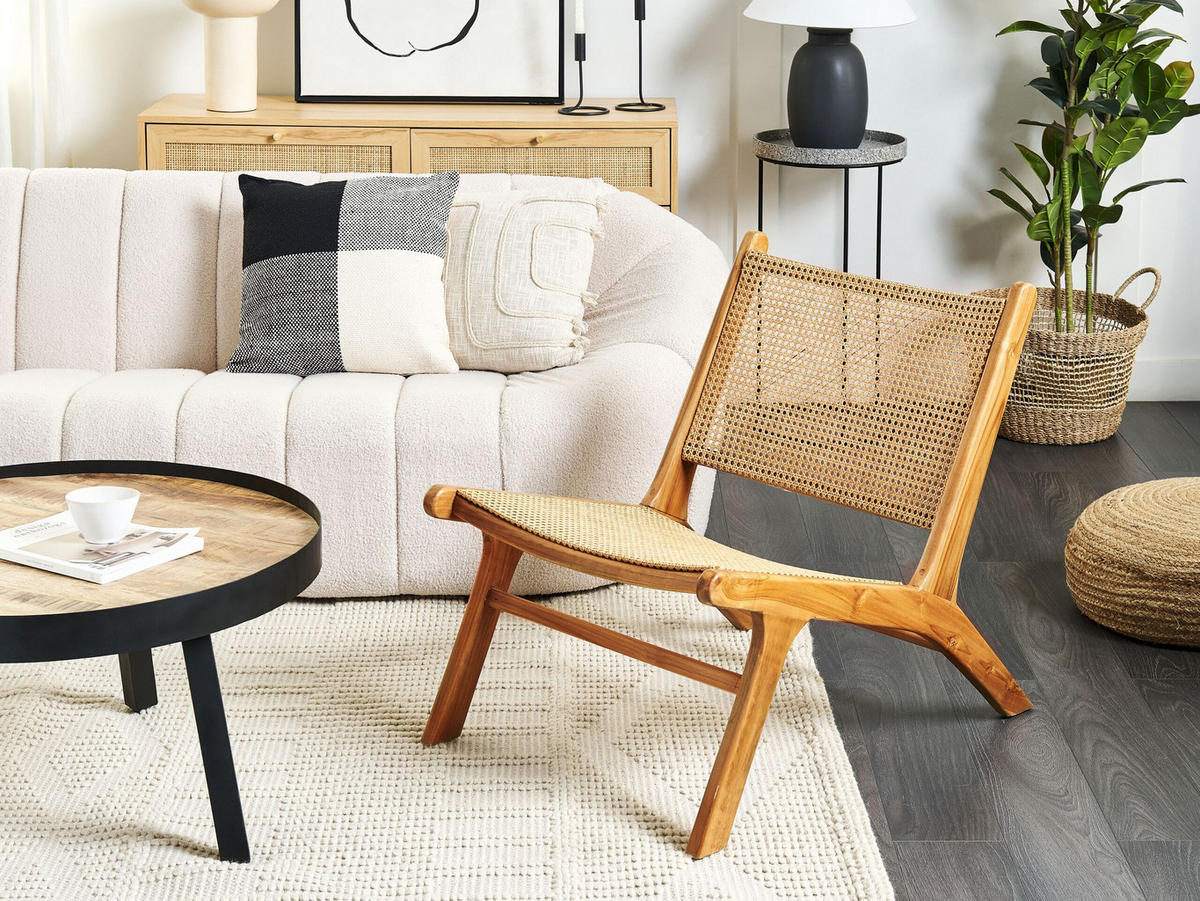 HOLZSTUHL Rattangeflecht Natürlich Middletown - Naturfarben, Holz (60/72/83cm) - Beliani