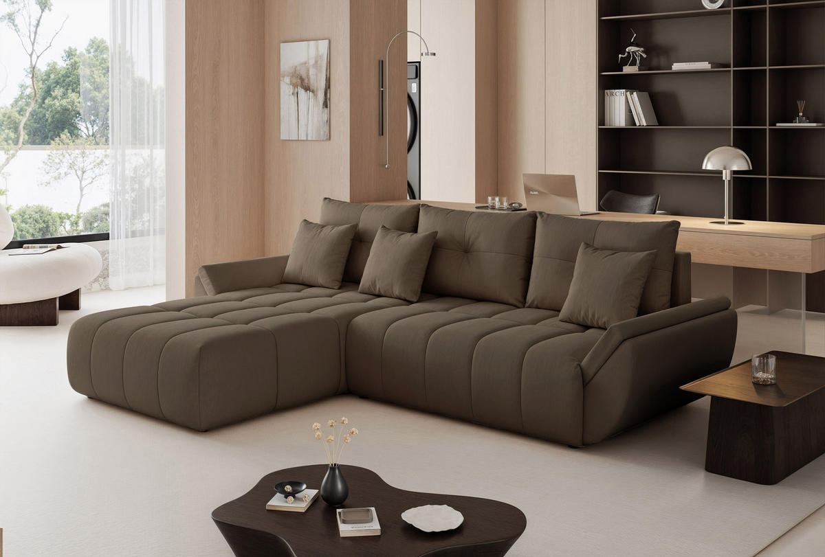 ECKSOFA ARO mit Schlaffunktion und Bettkasten Braun - Braun, Holzwerkstoff/Kunststoff (280/190cm) - Idohome