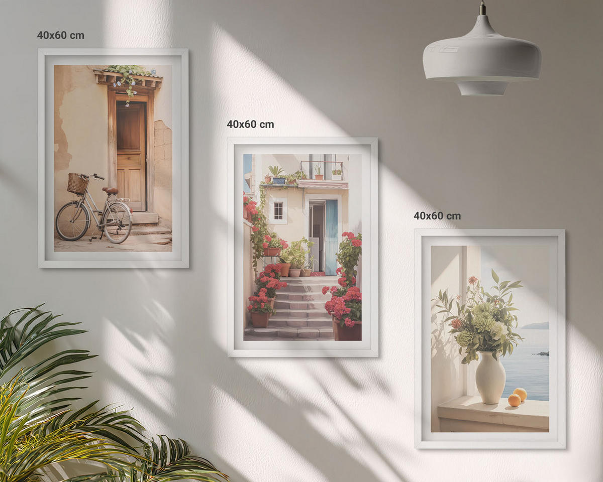 WANDBILDER 3er-Set - 40x60 cm Weißer Rahmen - Charmante Küstenstraßen - Weiß, Kunststoff (40/60cm) - ArtPrintCave