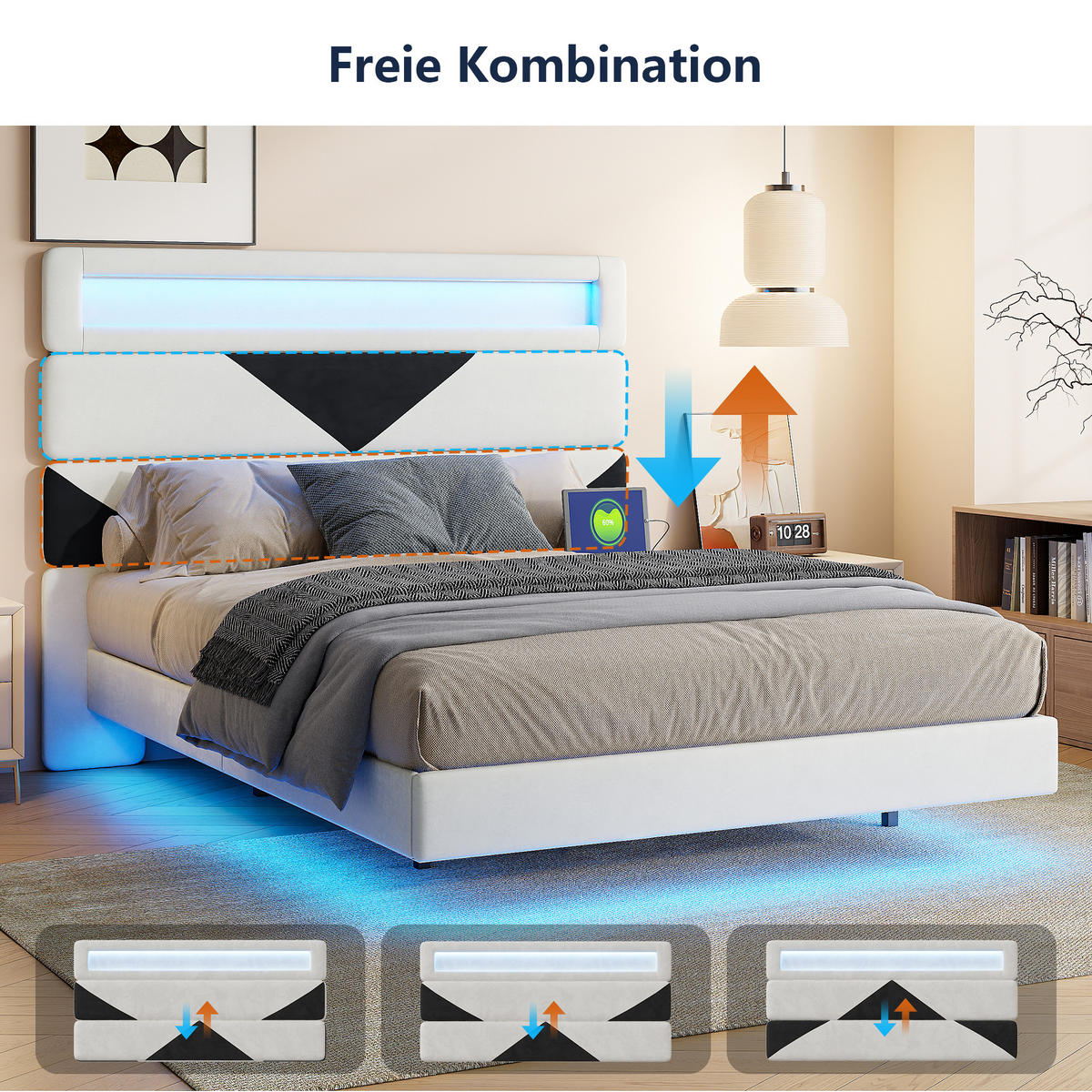 ČALÚNENÁ posteľ 160x200cm zamatová s USB - biela, drevo - SHOPENTRA