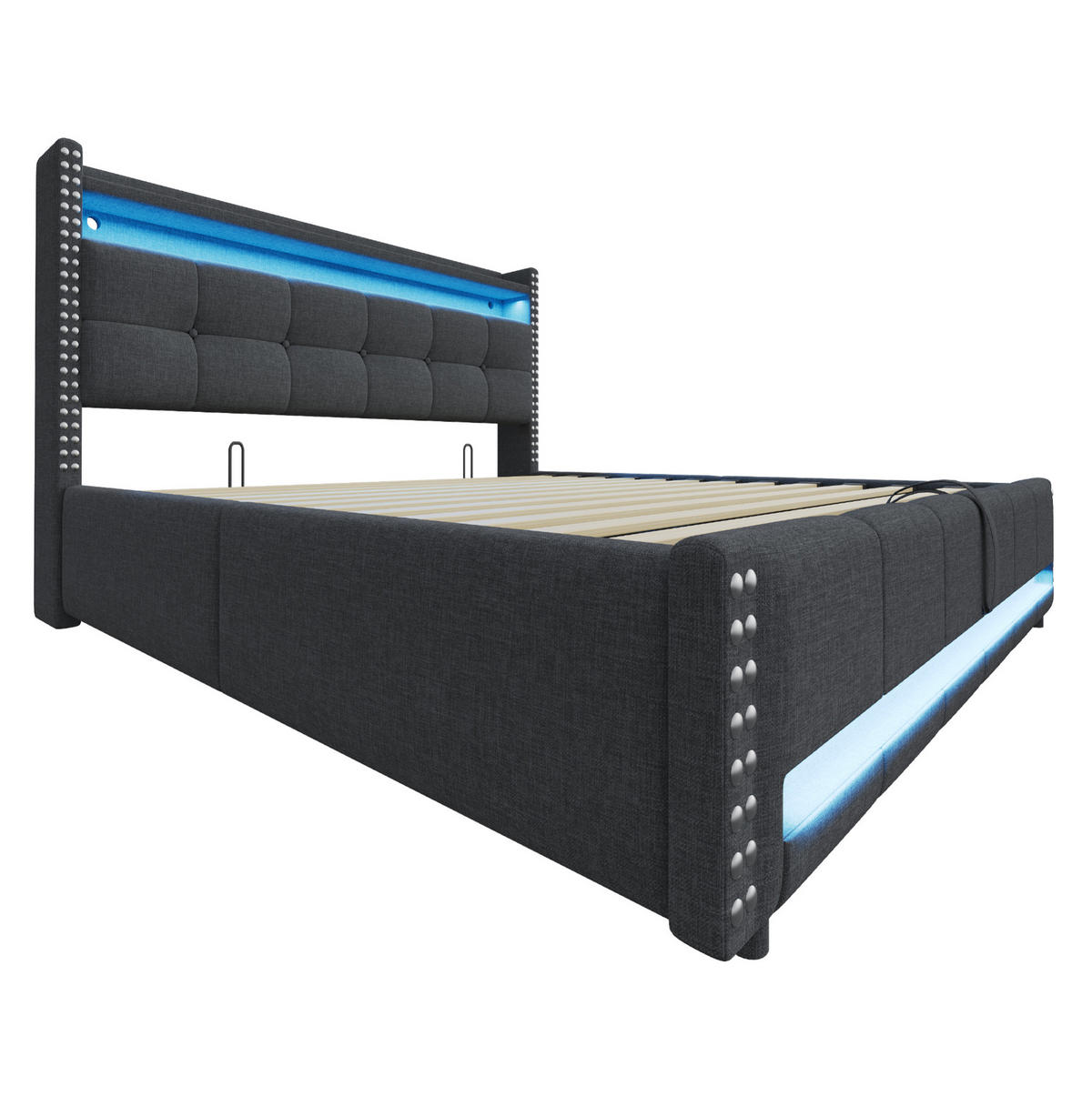 POLSTERBETT mit Stauraum und LED 180x200 cm Leinenstoff Grau - Grau, Metall (180/200cm) - Meubliv