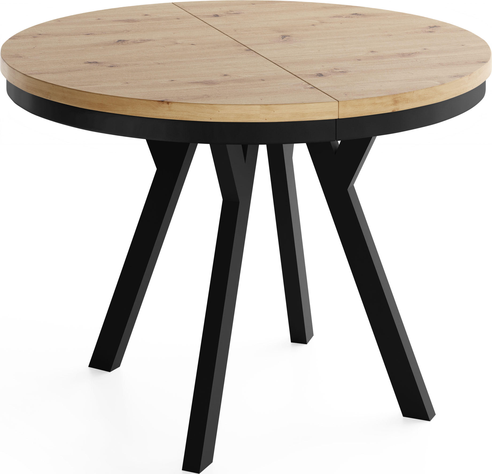 ESSTISCH Vero Neo rund ausziehbar verlängerbar, Eiche Artisan Hellbraun 100-200/100/77 cm - Schwarz/Eiche Artisan, Holz/Holzwerkstoff (100/100/77cm) - WFL GROUP