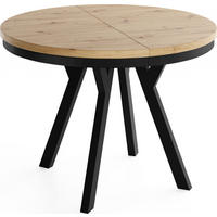ESSTISCH Vero Neo rund ausziehbar verlängerbar, Eiche Artisan Hellbraun 100-200/100/77 cm - Schwarz/Eiche Artisan, Holz/Holzwerkstoff (100/100/77cm) - WFL GROUP