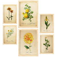 POSTER Set Mit 6 Botanisches Gelb Größe A3 & A4 Rahmen aus hellem Holz - Beige, Papier (29.7/1cm) - Nacnic