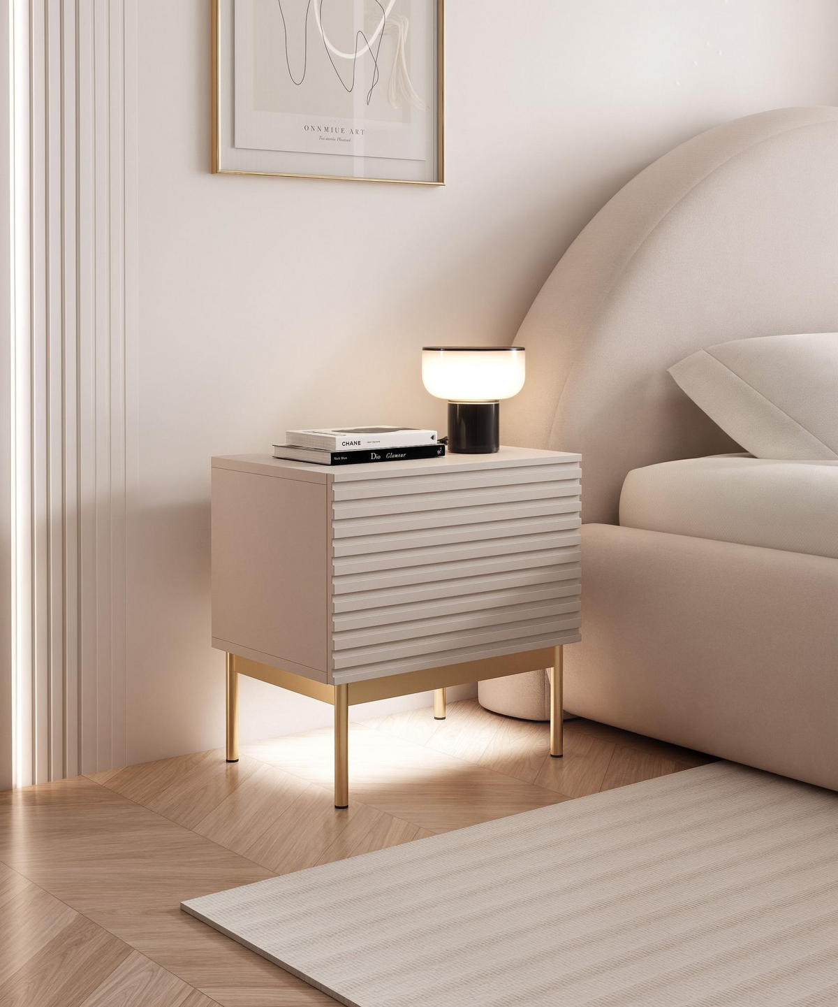 NACHTTISCH Linearis Kaschmirgrau 46 cm - Taupe/Goldfarben, Holzwerkstoff (35.9/45.4/31.6cm) - Selsey