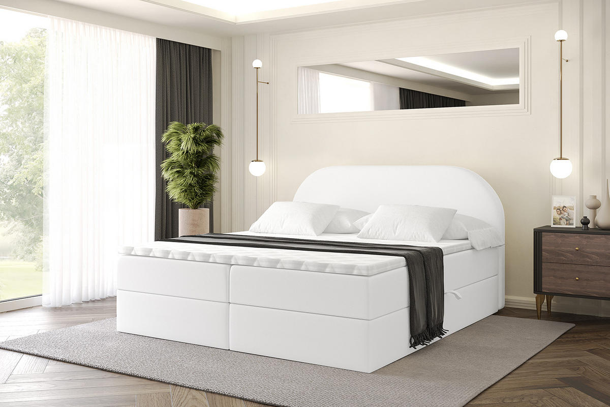 BOXBETT mit Matratze H3 und Lattenrost - NOX - 160x200 - Weiß Kunstleder - Weiß, Holzwerkstoff/Kunststoff (160/200cm) - ALTDECOR