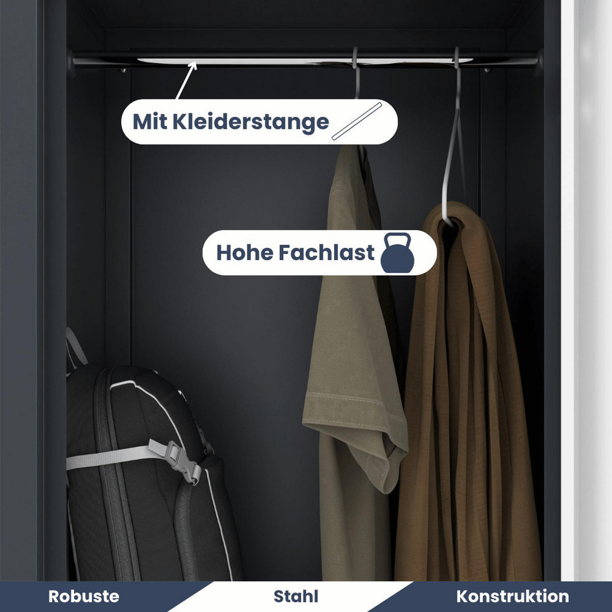 UMKLEIDESCHRANK Spind OSLO 4 Abteile 185x80x45cm Anthrazit-Weiß - Anthrazit, Metall (80/185/45cm) - DELUKE