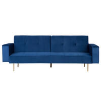 3-SITZER-SCHLAFSOFA Samtstoff Marineblau Visnes - Hellblau, Textil (218/80/81cm) - Beliani