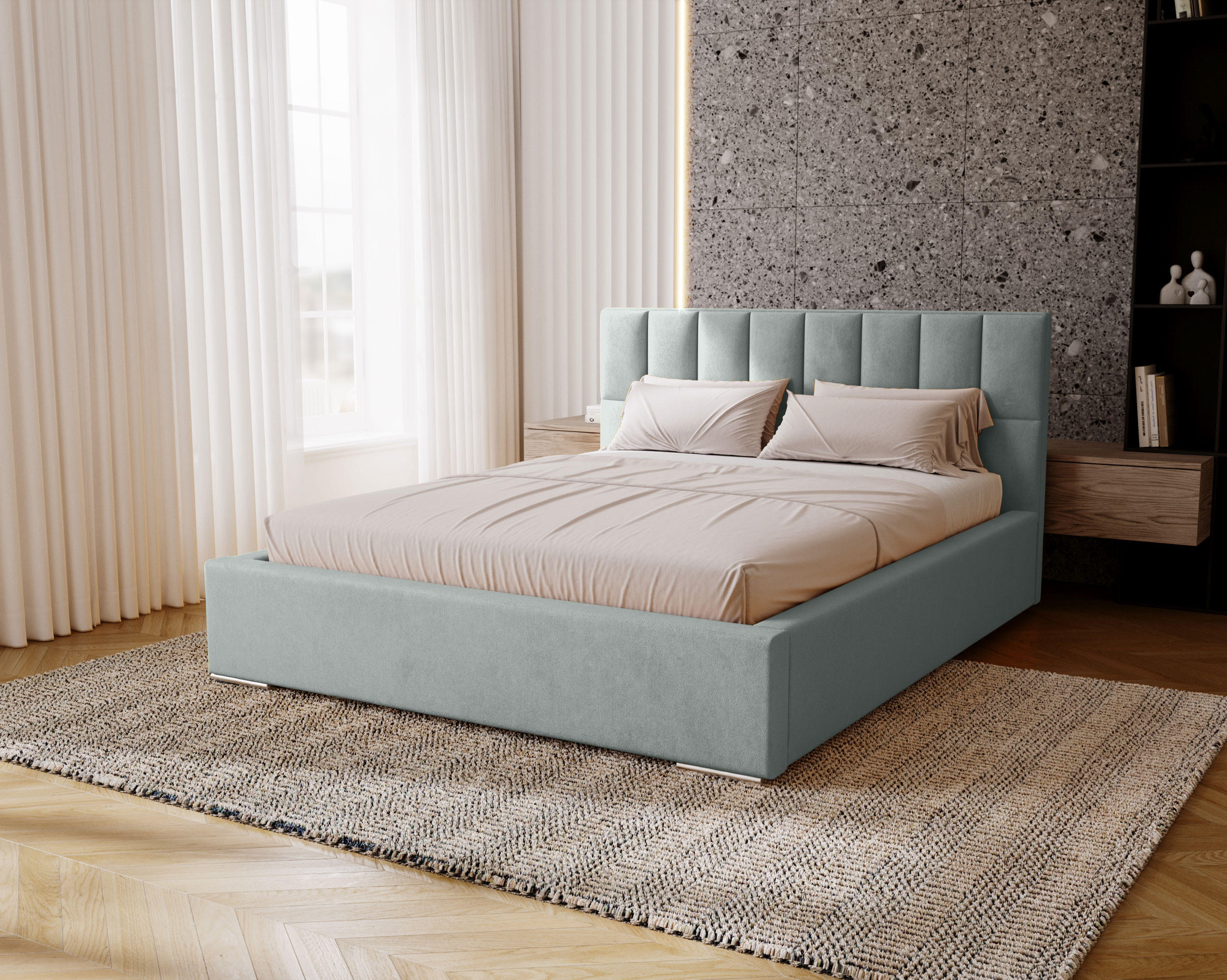POLSTERBETT Dream 140x200 cm, Doppelbett mit Bettkasten, Lattenrost und Matratze aus Holz, Velourstoff: Grau - Grau, Holz/Kunststoff (140/200cm) - Marpur