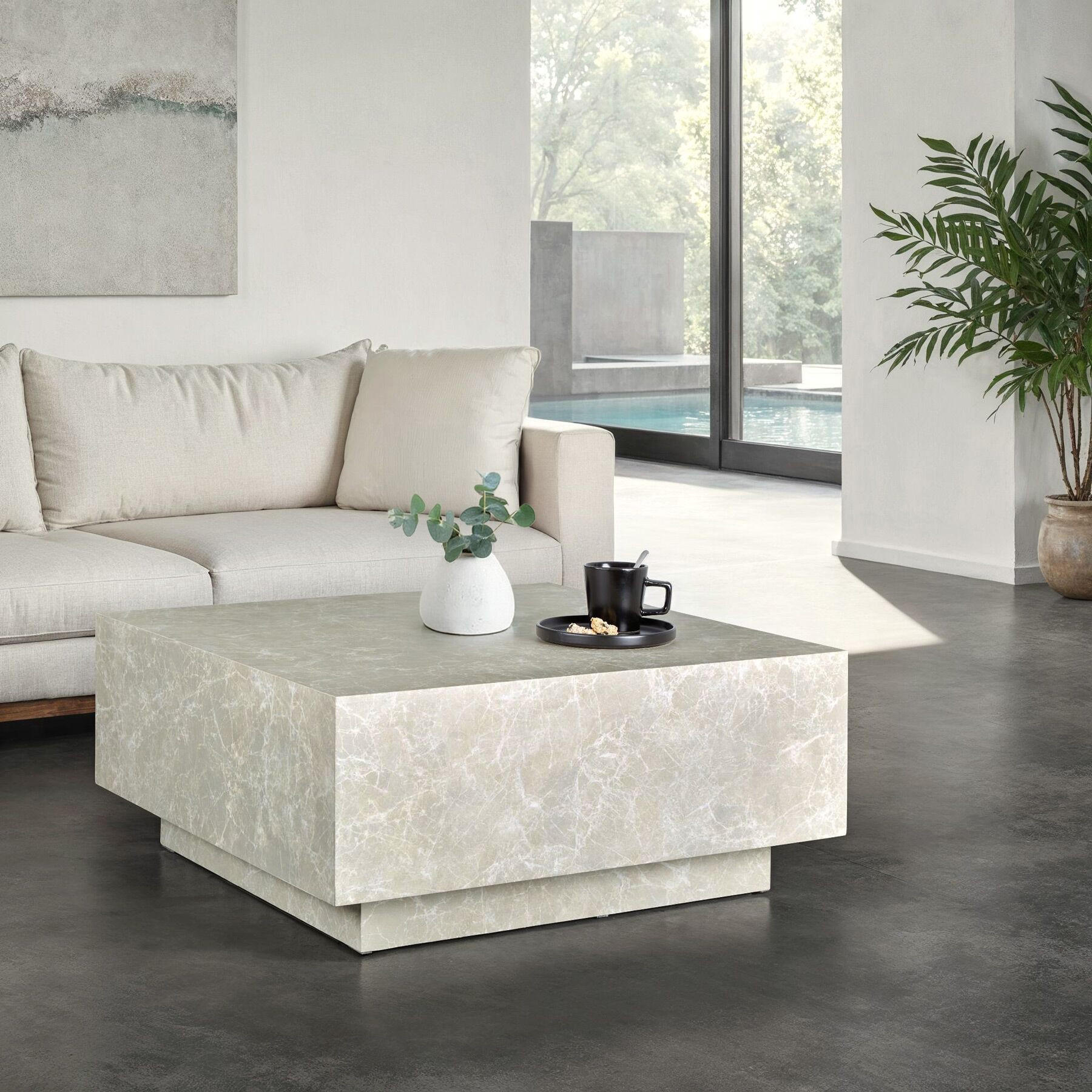 COUCHTISCH Lasley,80 x 80 x 35 cm,Travertin Optik - Beige, Holz (80/80/35cm) - tectake