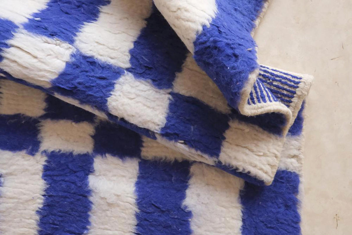 BERBERTEPPICH aus Marokko abstrakt aus Wolle blau - Blau, Naturmaterialien (220/283cm) - AFK Living