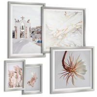BILDER SET 5er Set - 50x50 cm & 20x30 cm & 40x60 cm Silberner Rahmen - Grasfelder in Braun- und Beigetönen - Silberfarben, Kunststoff (40/60cm) - TULUP