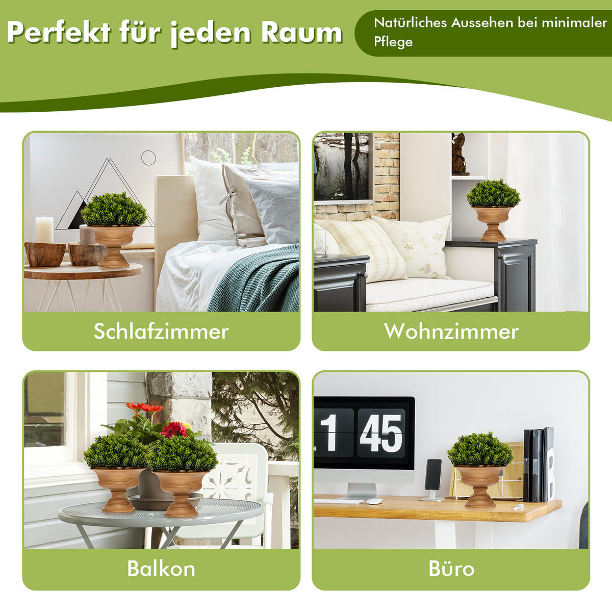 KUNSTPFLANZE Pflanzen Mini Grün(4-teilig) - Grün, Kunststoff (30cm) - COSTWAY