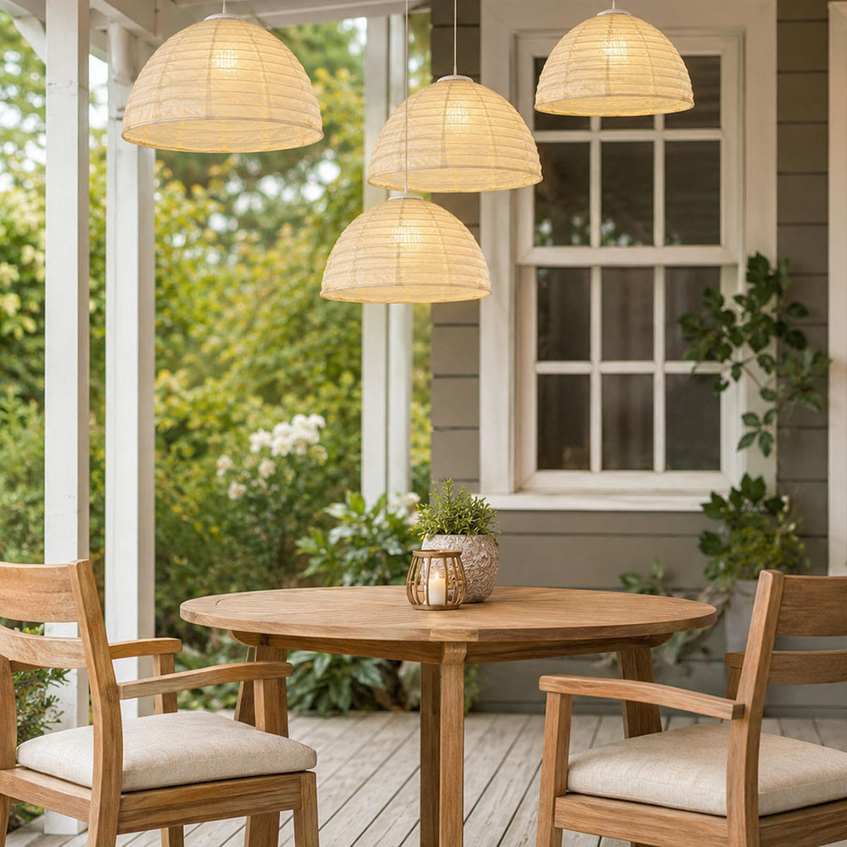 LED AUSSENHÄNGELAMPE Leinen Weiß 2er Set - Weiß, Textil (40/40/30cm) - Globo Lighting