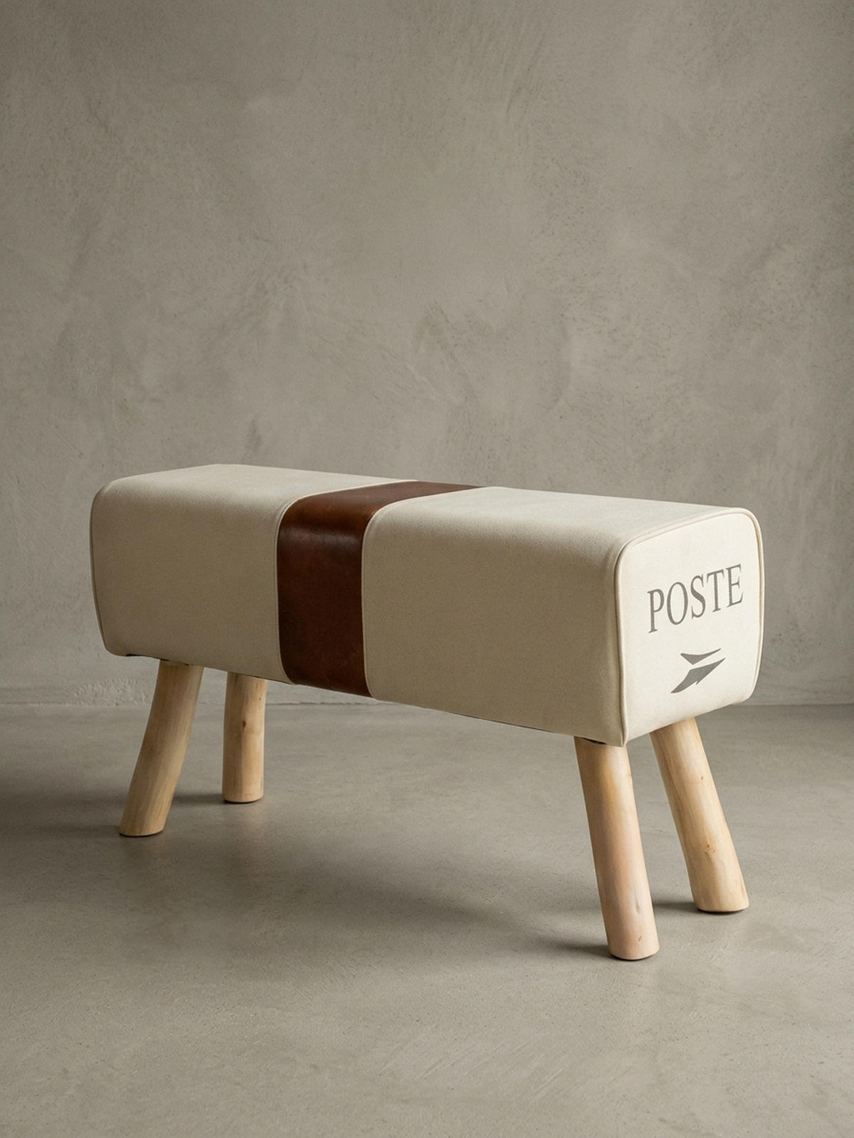 SITZBANK – Stoff/Leder, 91 cm, Braun/Beige, Holzbeine - Braun, Leder/Holz (91/51/30cm) - KADIMA DESIGN