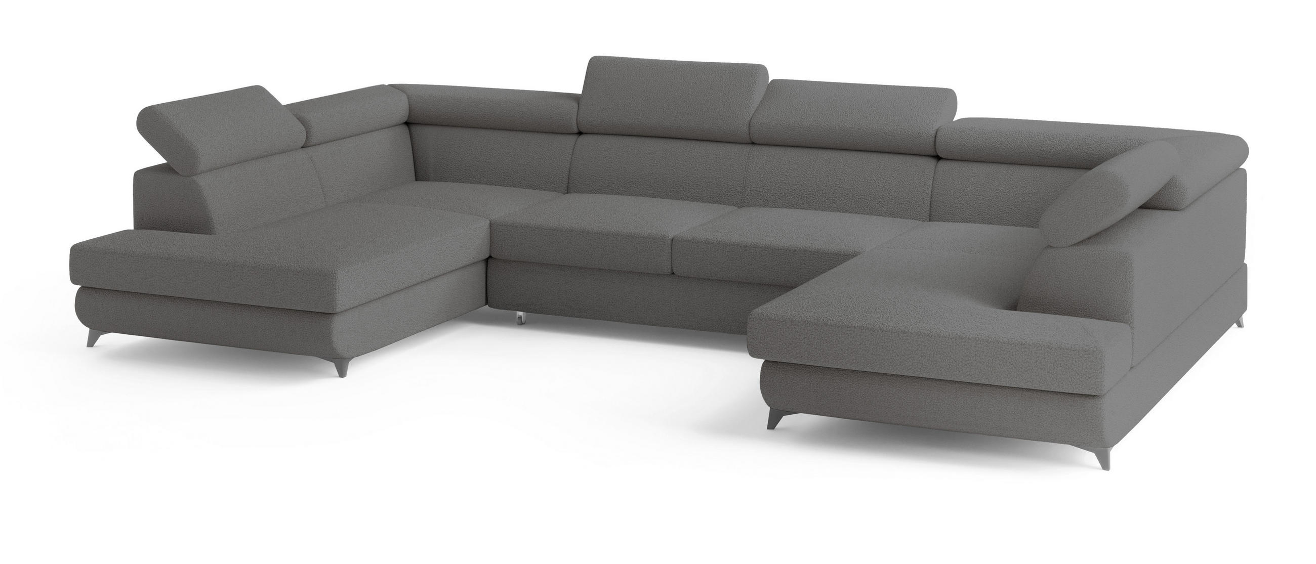 WOHNLANDSCHAFT VINTESSA Grau Boucle-Stoff mit Schlaffunktion - Grau, Holz (323/89/190cm) - MASSENO