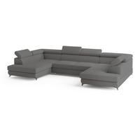 WOHNLANDSCHAFT VINTESSA Grau Boucle-Stoff mit Schlaffunktion - Grau, Holz (323/89/190cm) - MASSENO