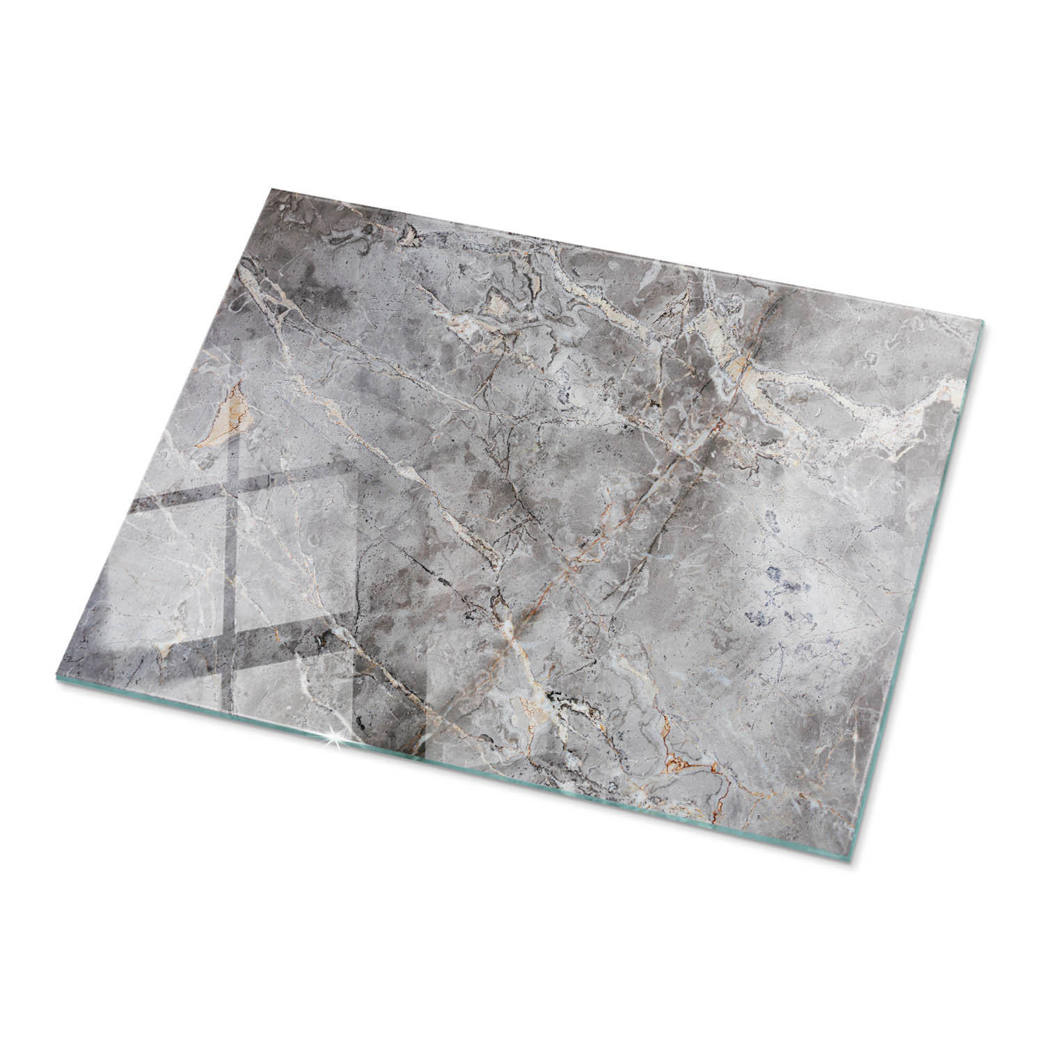 TISCHPLATTE 80x60 cm Naturmarmor Optik - Silberfarben/Schwarz, Glas (80/60/0.4cm) - TULUP