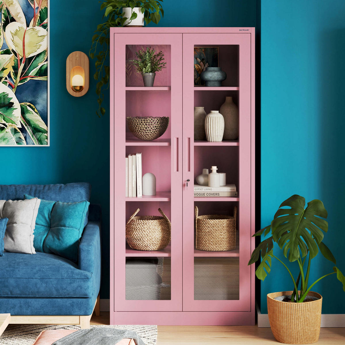 VITRINENSCHRANK Amelia - Rosa, Metall (90/185/40cm) - Jan Nowak