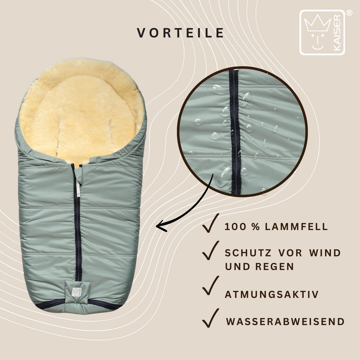 LAMMFELL-BABYSCHALENFUSSSACK Naadja, salbei green - Salbeigrün, Fell (39/10/80cm) - Kaiserbaby