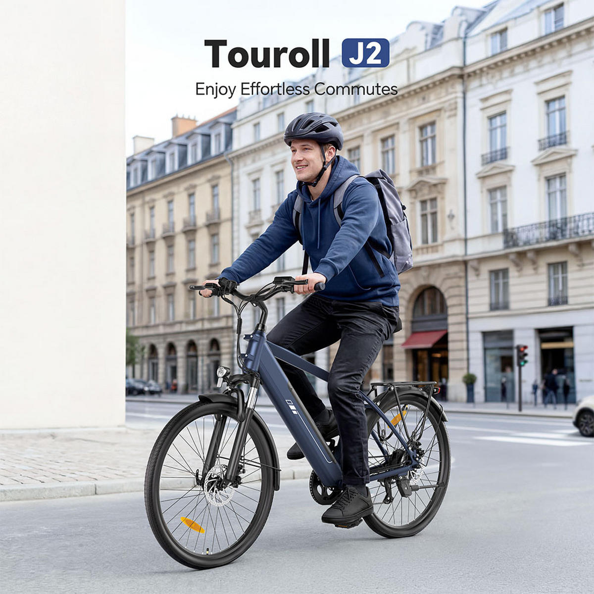 E-BIKE Touroll J2 – 250W Motor (45Nm), 561,6Wh Akku (100km Reichweite), Shimano 7-Gang, 60mm Federgabel, Dual-Scheibenbremsen, StVZO-Licht - Blau, Metall (77cm)