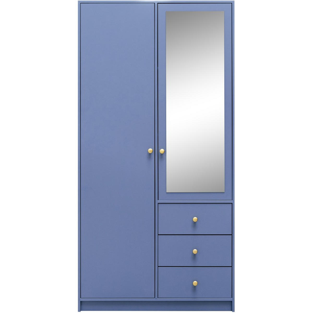 DREHTÜRENSCHRANK Solea Lux mit 2 Türen und 3 Schubladen, Blau - Blau/Goldfarben, Holzwerkstoff (100/200/57.5cm) - Beautysofa