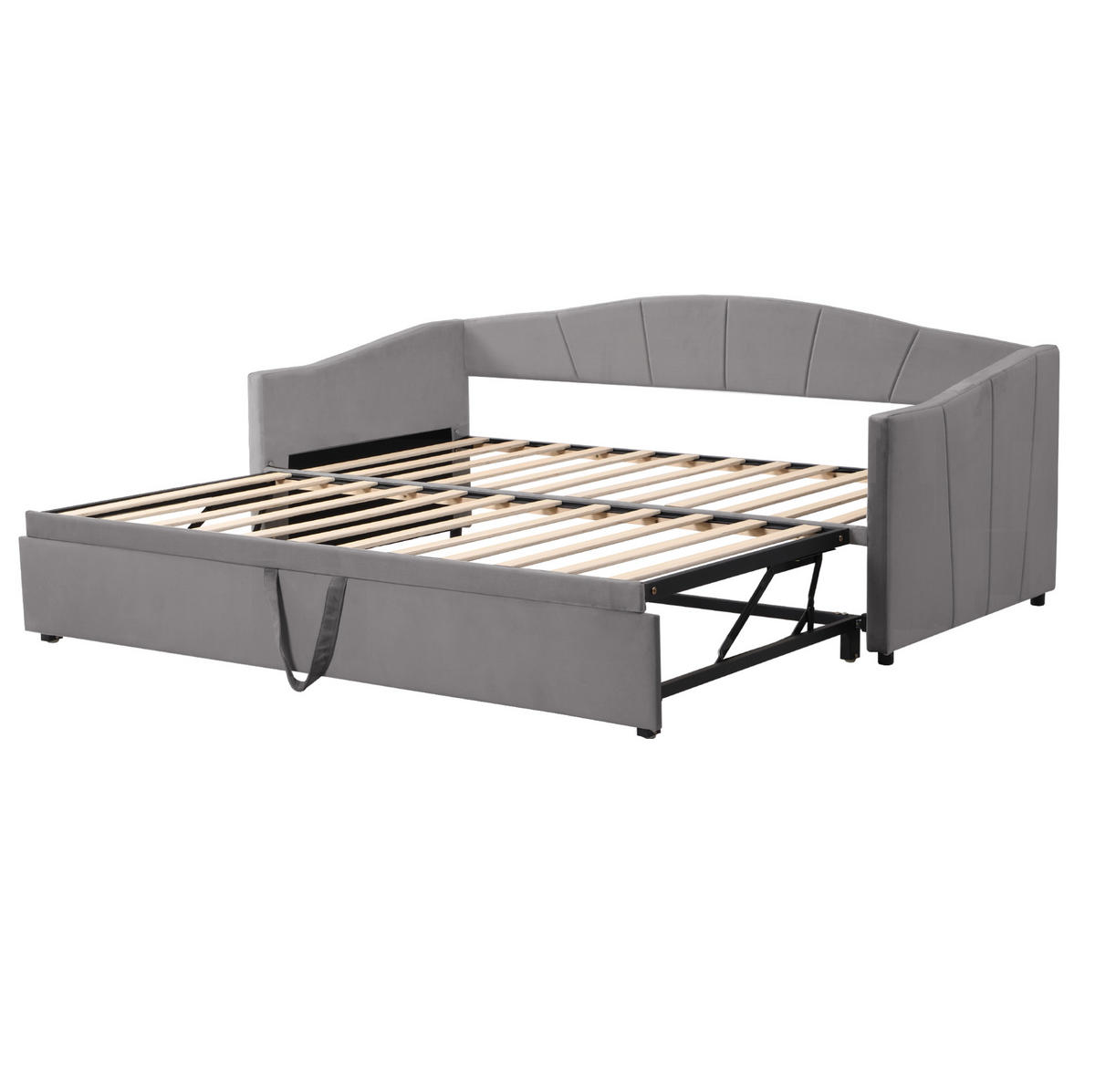 POLSTERBETT Ausziehbares Schlafsofa 90/180 cm grau mit Lattenrosten - Grau, Textil (90/200cm) - OKWISH
