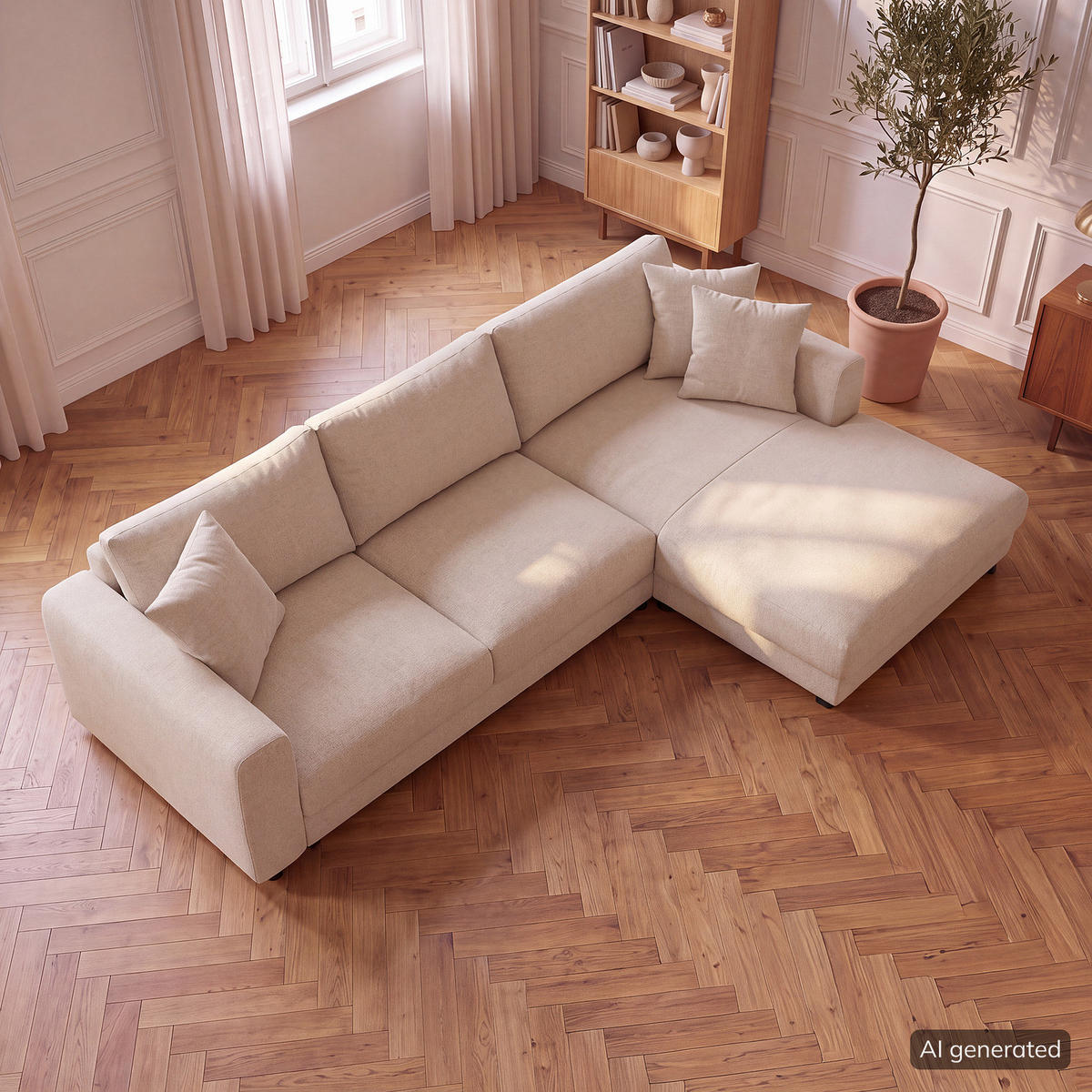 ECKSOFA mit Longchair - Beige/Schwarz, Holz/Kunststoff (286/183cm) - home24