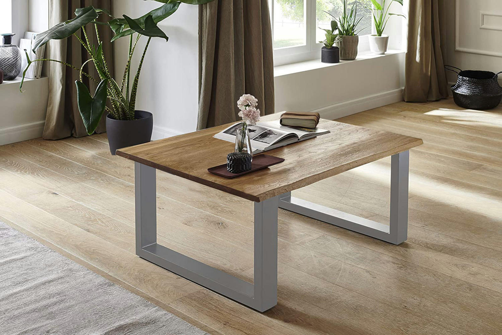 COUCHTISCH Wildeiche SESSA 80 cm - Beige/Silberfarben, Holz/Metall (80/80/48cm) - SAM